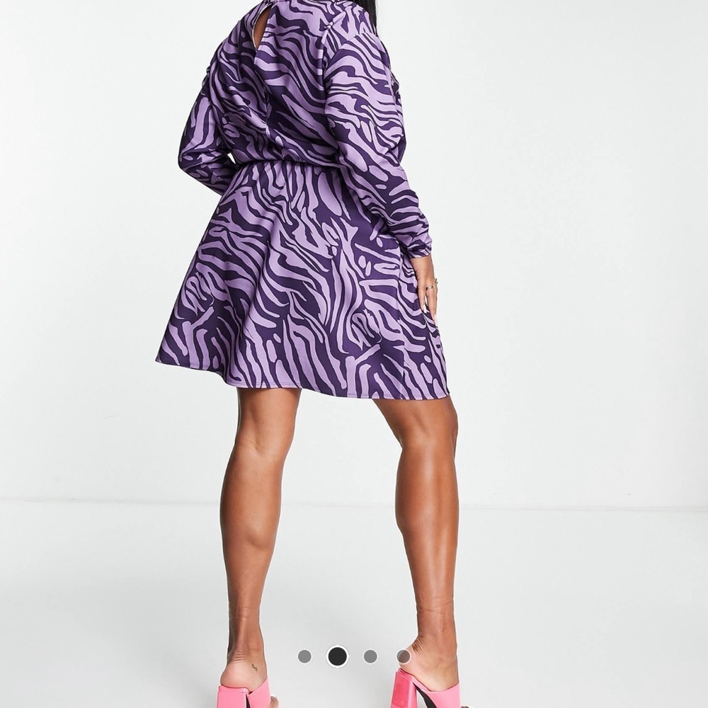 ASOS Design- Women Animal Printed Curve Twist Mini Dress, Purple Combo Size 22 - Picture 4 of 8